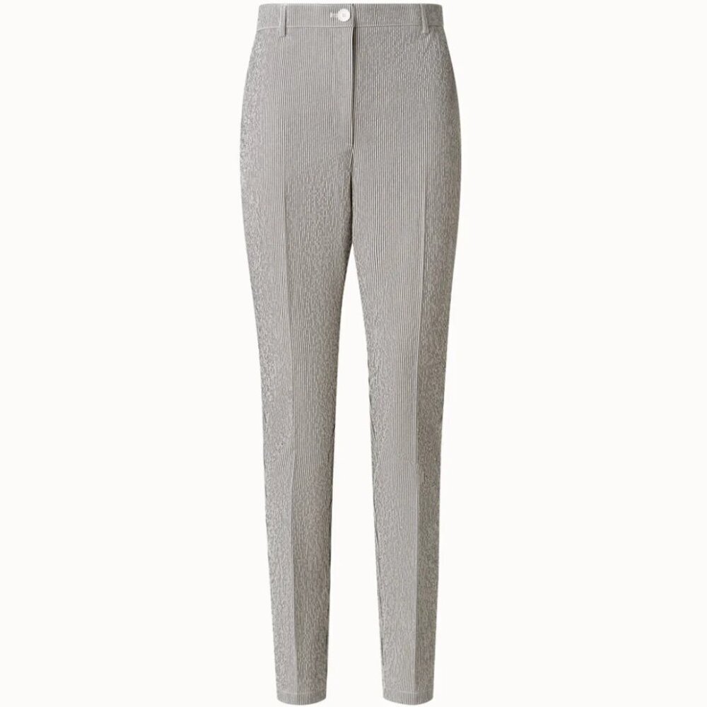 Akris Punto Freda Tapered Trouser Pants in Striped Cotton Seersucker
